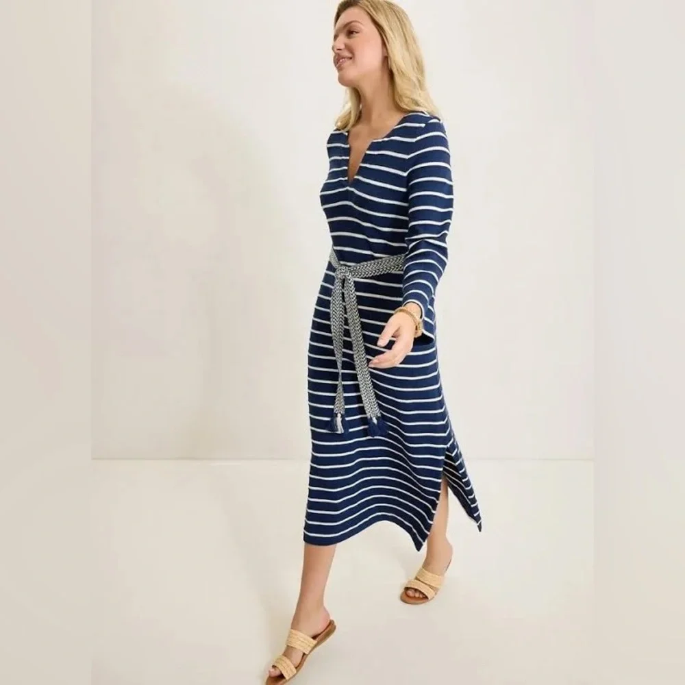 NWT Tommy Bahama
Sun Harbor Caftan V-Neck 3/4 Sleeve Tassel Self-Tie Midi Dress - Picture 1 of 4